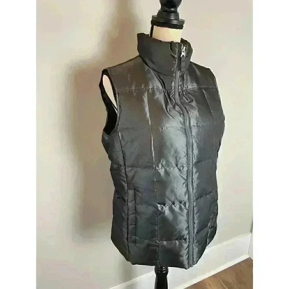 Lands' End Down Feather Puffer Vest Shiny Gray Full Zip Women's Size M - Picture 2 of 16